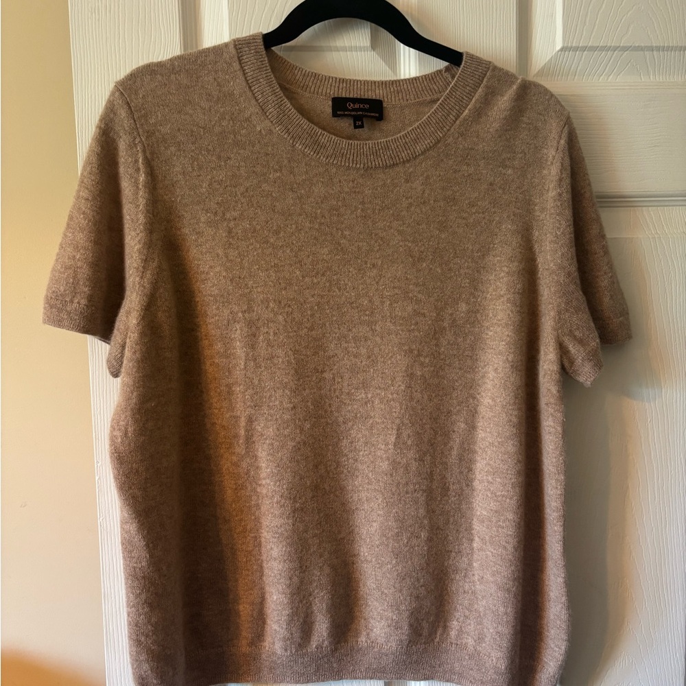 Quince Women’s 100%Cashmere Crewneck Short Sleeve Sweater — Oatmeal